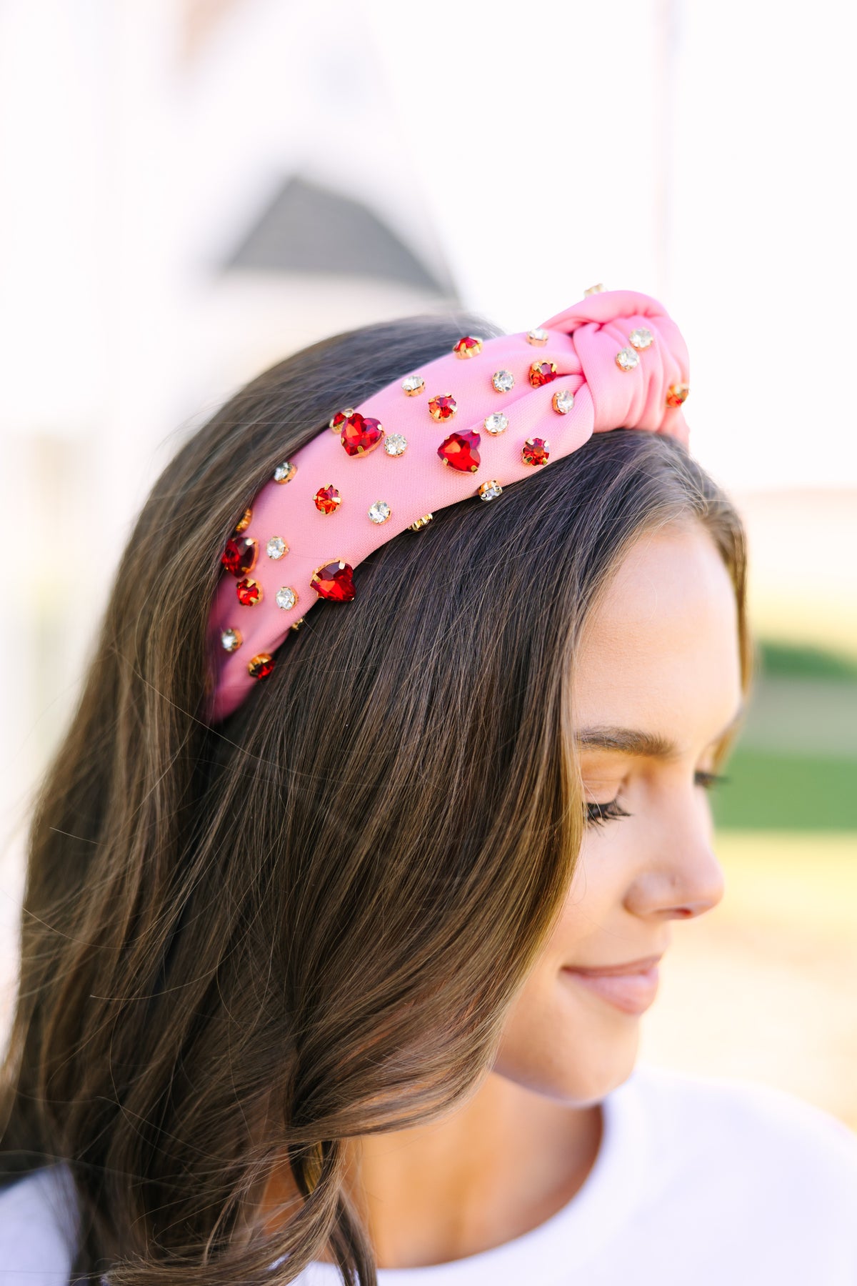 All The Love Pink Heart Shaped Rhinestone Headband – Shop the Mint