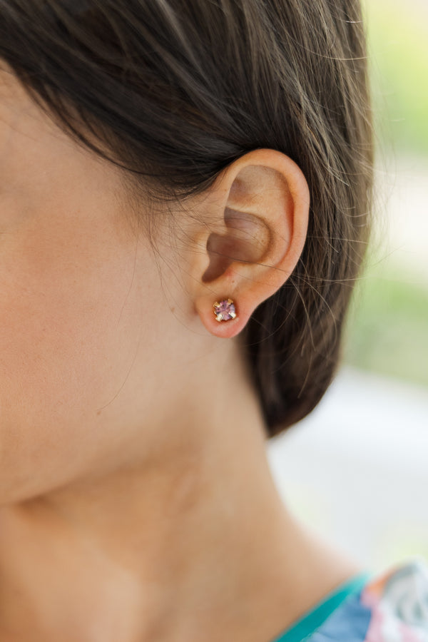 Girls: So Simple Dusty Purple Rhinestone Stud Earrings