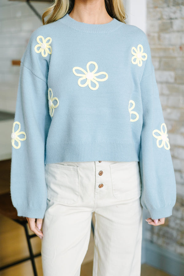 Feeling Femme Light Blue Floral Sweater