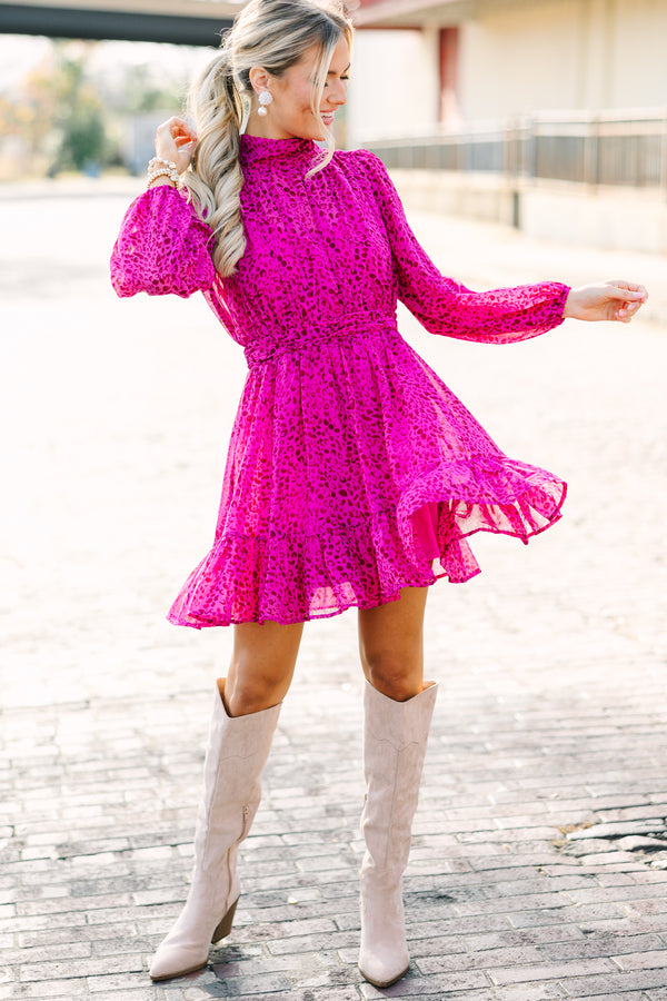 Now We See Magenta Pink Ditsy Leopard Dress Shop the Mint Now We See Magenta Pink Ditsy Leopard Dress Shop the Mint