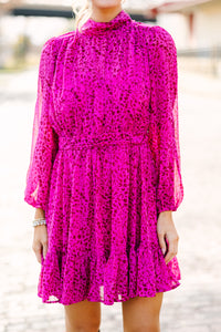 Now We See Magenta Pink Ditsy Leopard Dress
