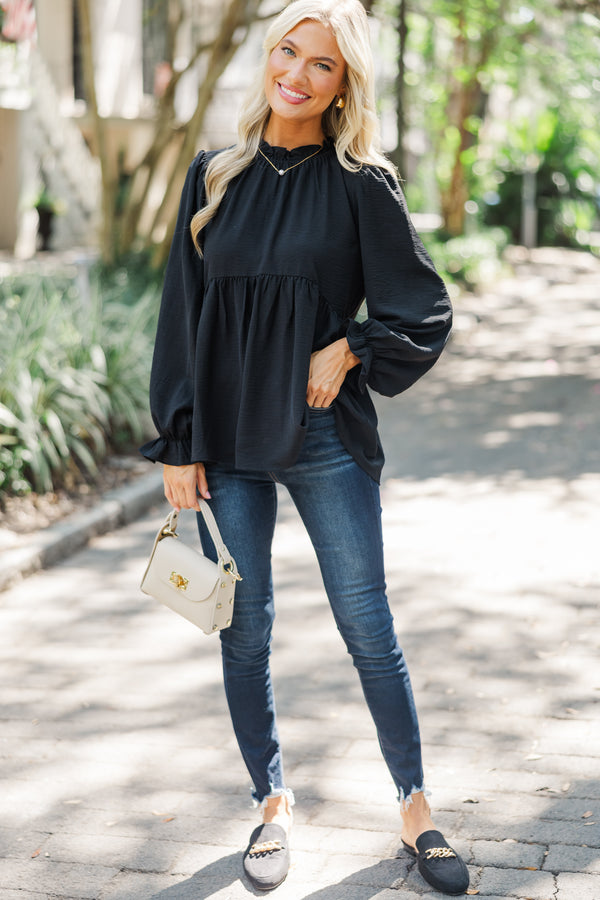 Making Moves Black Ruffled Blouse