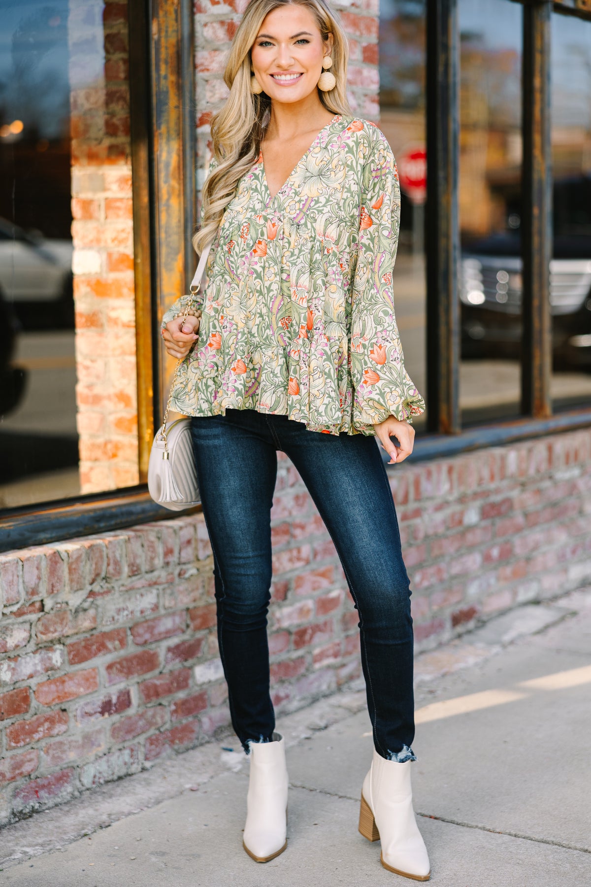 Olive Floral Embroidered Long Sleeve Blouse