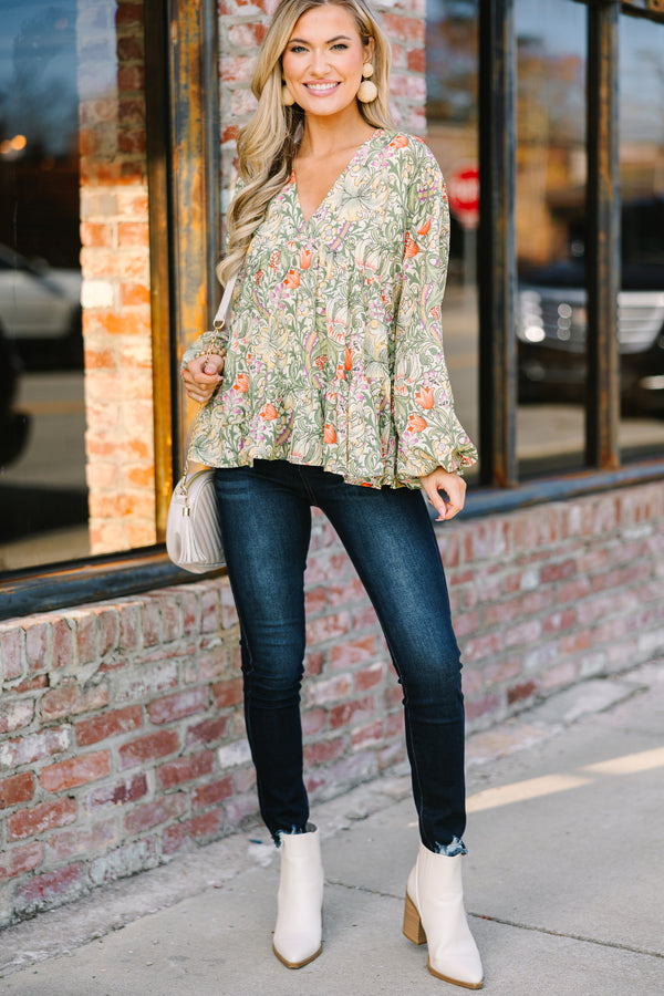 All For Love Olive Green Floral Blouse – Shop the Mint