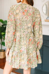 All For Love Olive Green Floral Dress