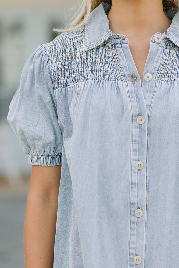 Get Together Medium Light Denim Babydoll Dress Shop the Mint Get Together Medium Light Denim Babydoll Dress Shop the Mint