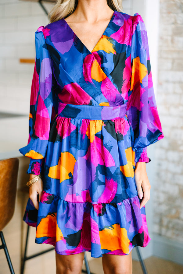 Mention You By Name Purple Abstract Dress