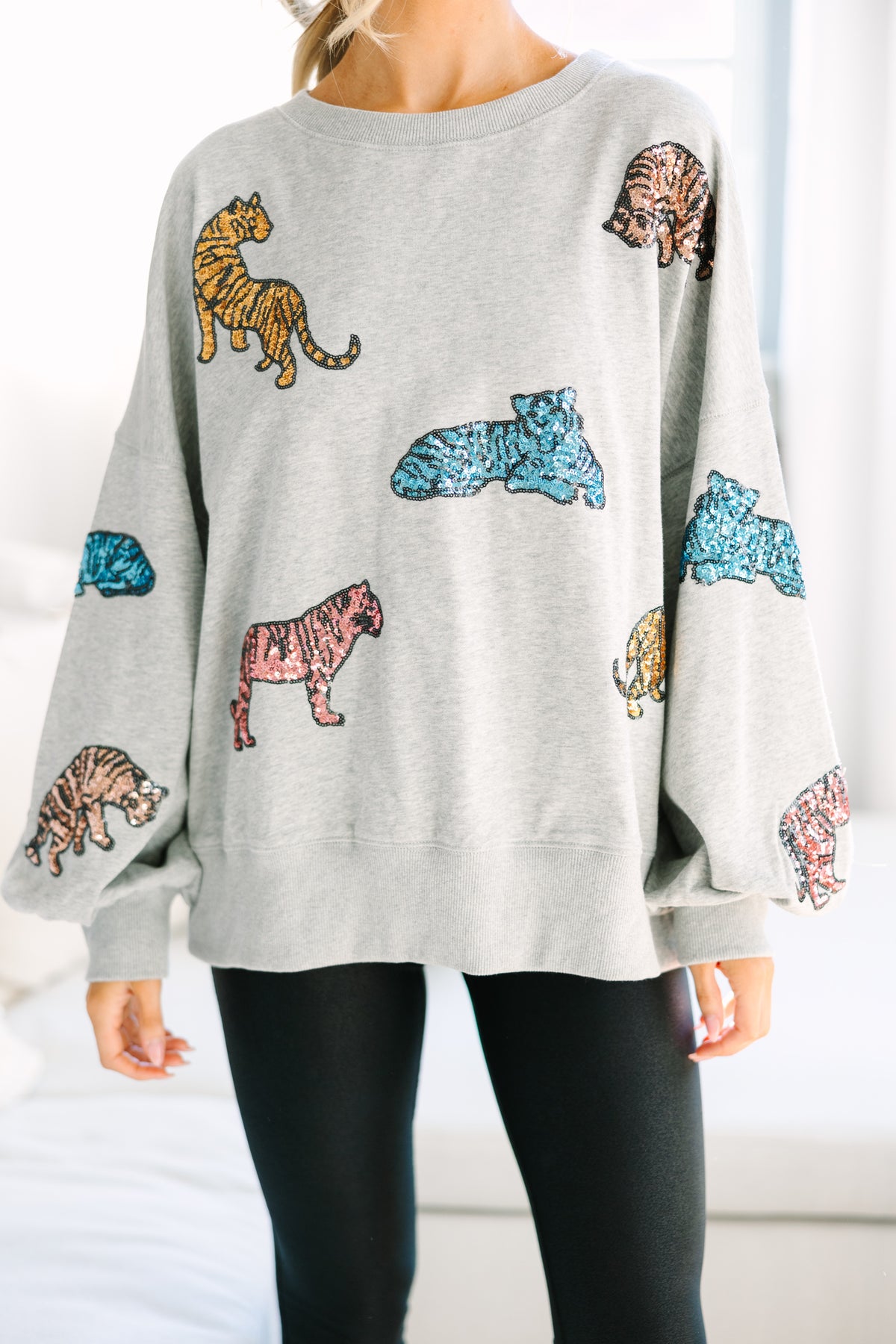 Live For Love Heather Gray Sequin Tiger Pullover – Shop the Mint