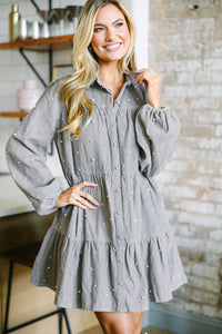 Happy To Be Here Charcoal Gray Embellished Dress
