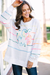 Who You Want To Be White Sequin Tiger Pullover