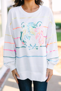 Who You Want To Be White Sequin Tiger Pullover