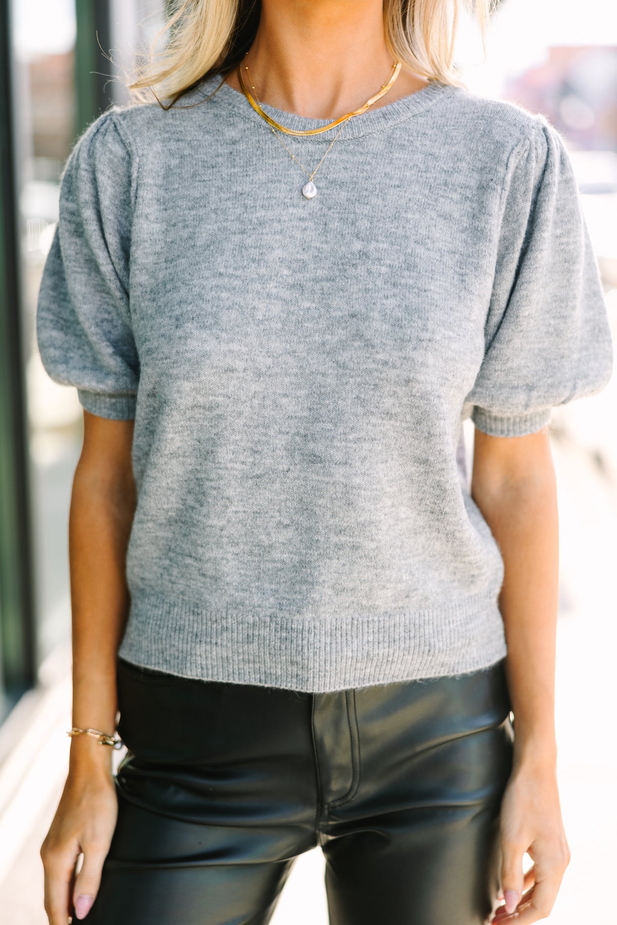 Tell You Everything Heather Gray Short Sleeve Sweater Shop the Mint
