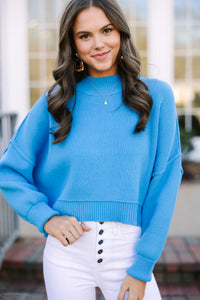 cropped sweater, vibrant blue sweater, cute sweaters for women