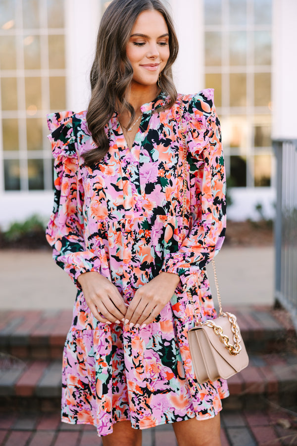 At This Time Fuchsia Pink Floral Dress