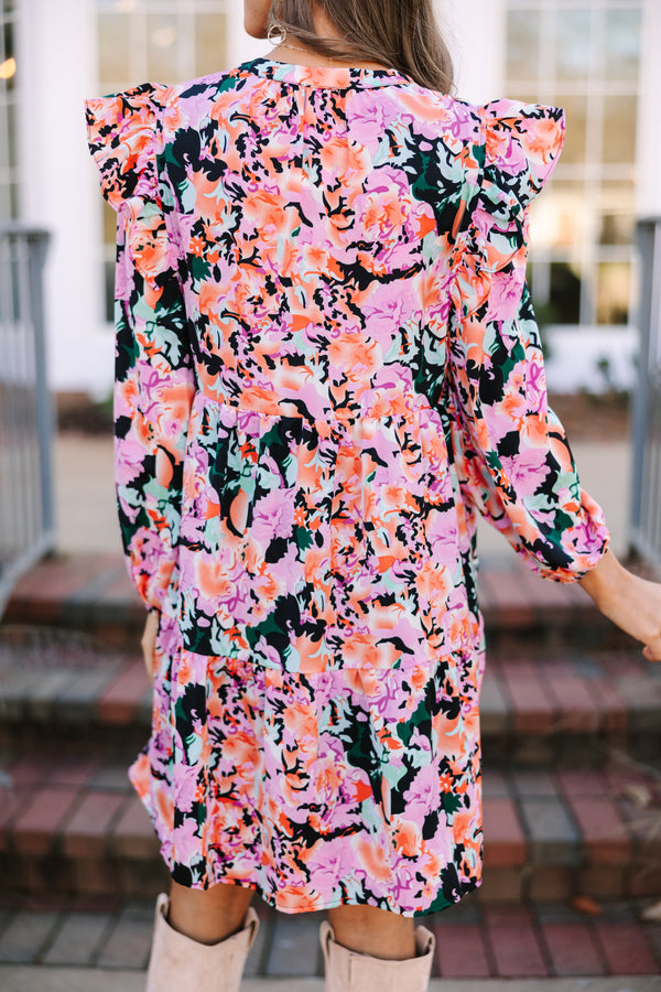 At This Time Fuchsia Pink Floral Dress