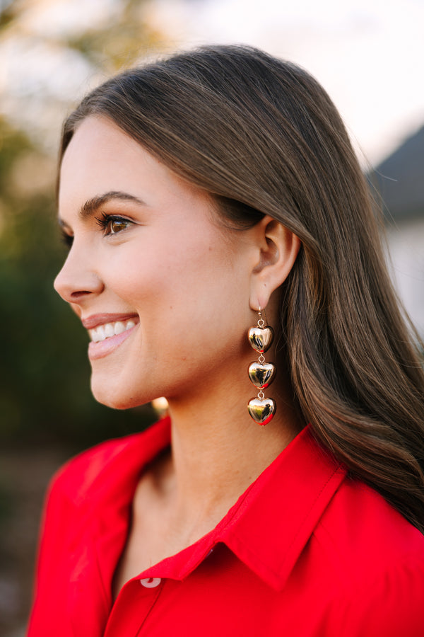 gold heart earrings, valentine's day earrings