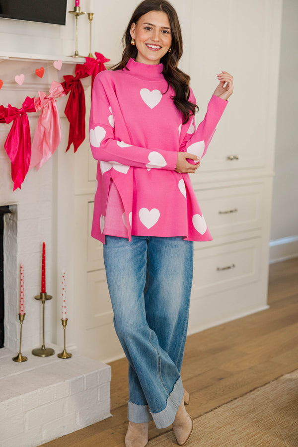 Quick Decisions Pink & White Heart Sweater