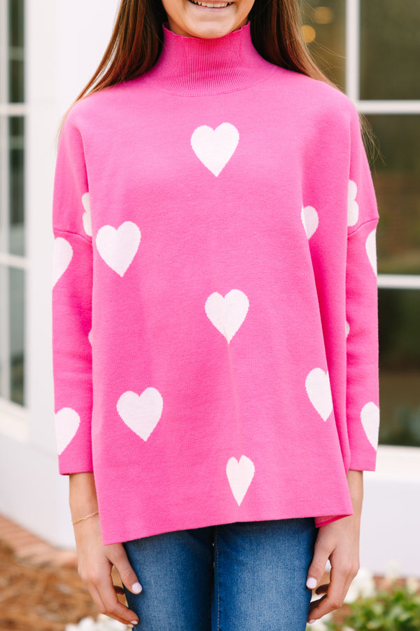Girls: Quick Decisions Pink & White Heart Sweater