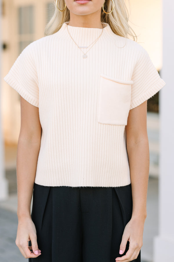 Open Your Mind Cream White Short Sleeve Sweater – Shop the Mint