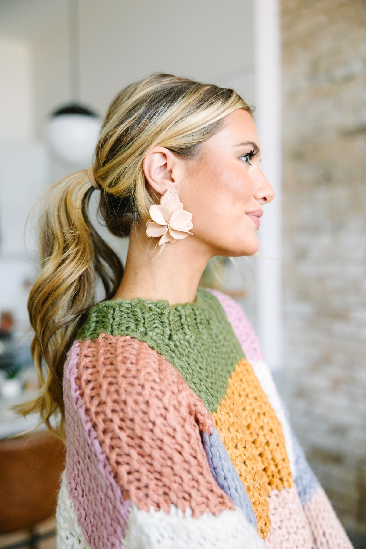 All For Fun Blush Pink Leather Flower Earring Shop the Mint