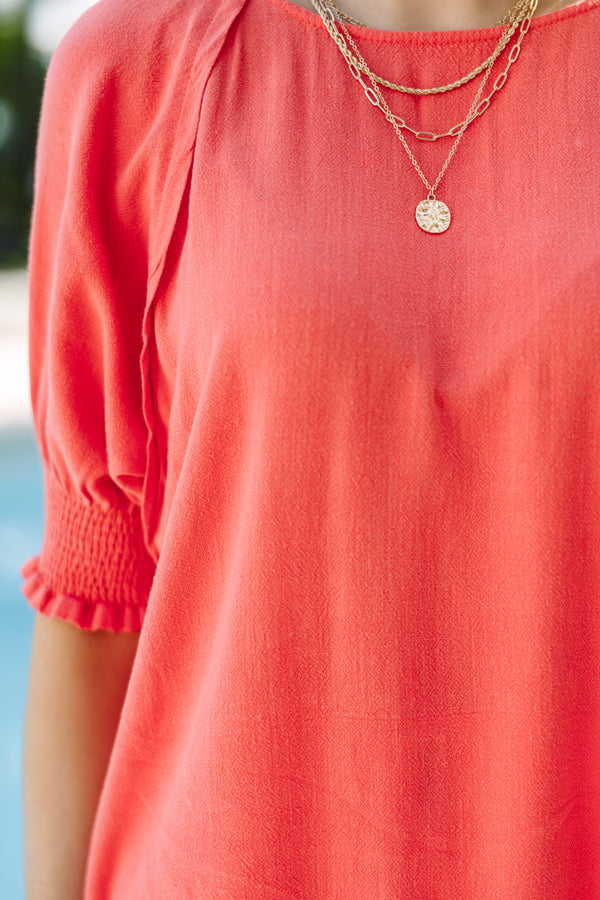 Give You A Ring Coral Orange Linen Top