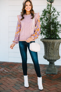 Fate: Love You More Mauve Pink Floral Sleeve Sweater