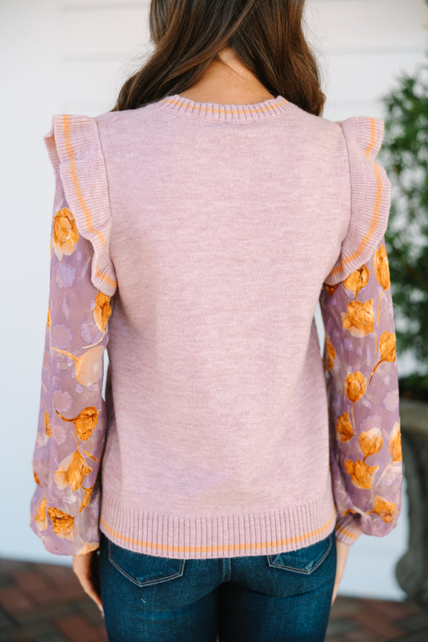 Fate: Love You More Mauve Pink Floral Sleeve Sweater