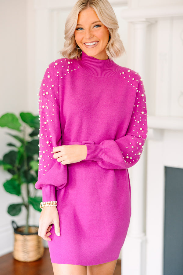 Fate: Living Is Easy Magenta Pink Embellished Sweater Dress Shop the Mint Fate: Living Is Easy Magenta Pink Embellished Sweater Dress Shop the Mint