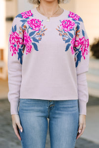 Fate: Happy To See You Blush Pink Floral Sweater