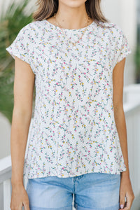 Hello Beautiful White Ditsy Floral Cap Sleeve Top