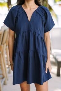It Could Be You Navy Blue Babydoll Dress
