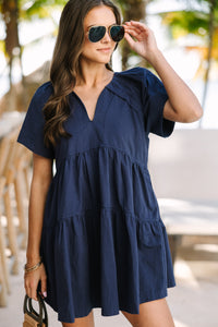 It Could Be You Navy Blue Babydoll Dress