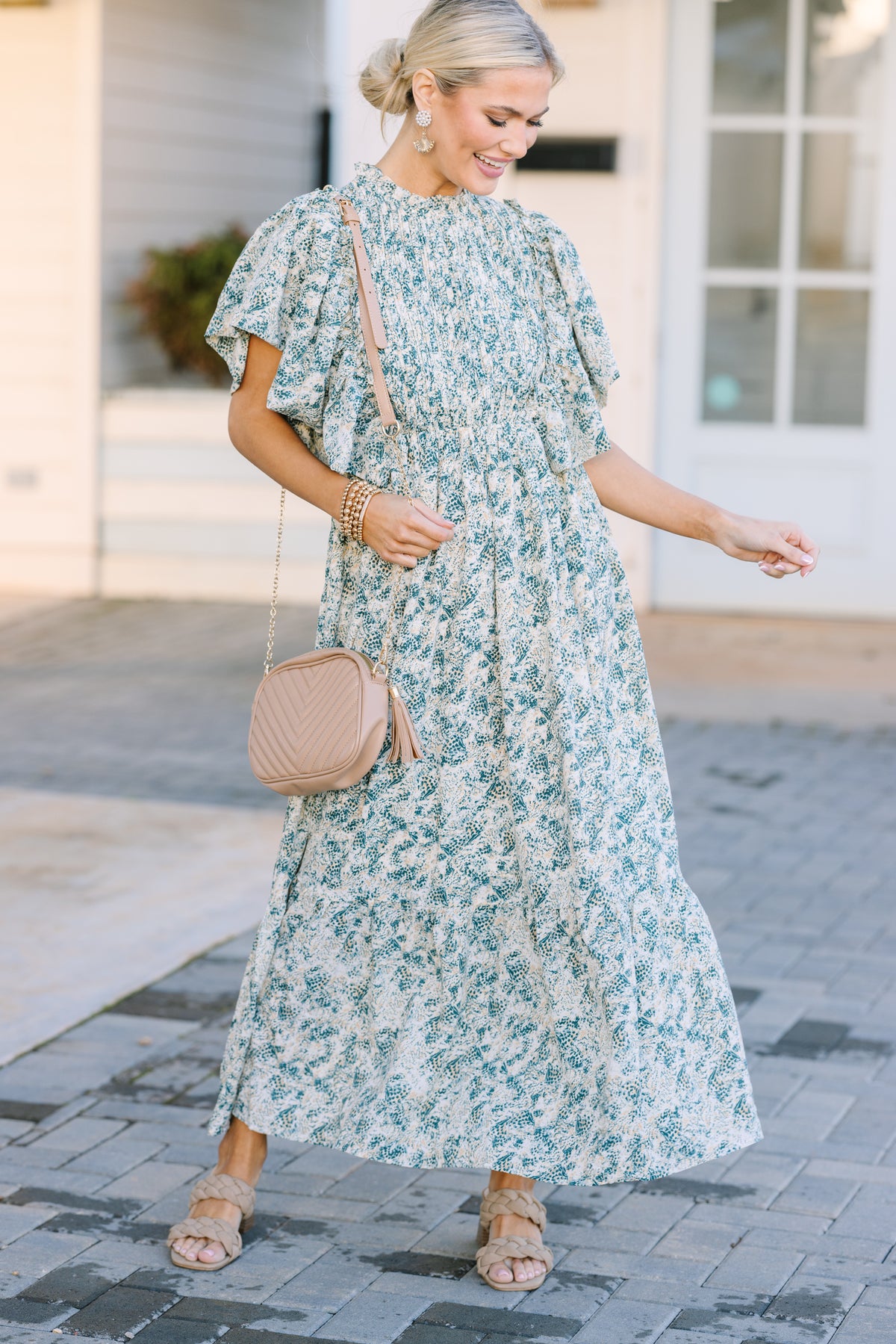 too good to be true abstract midi dress | green