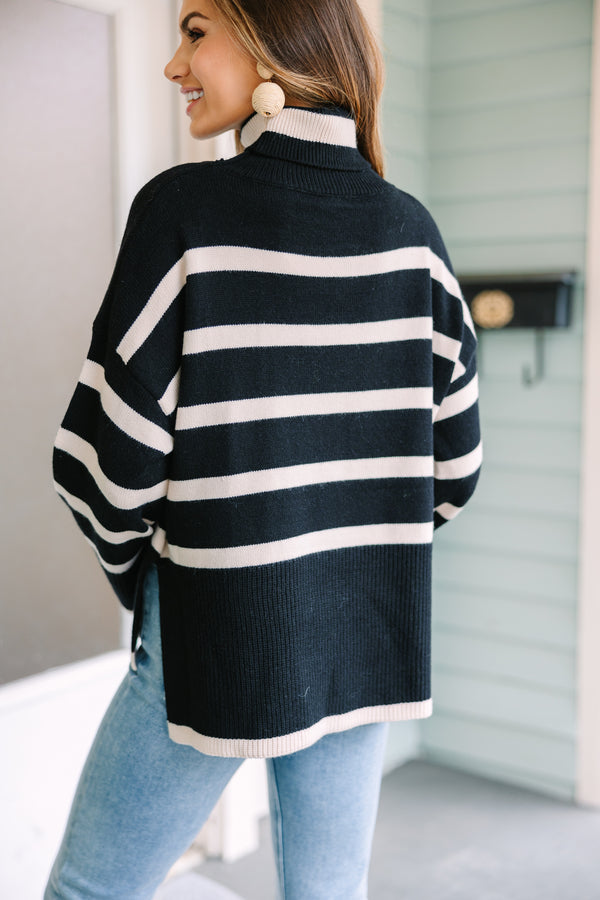 Have Your Fun Black Striped Turtleneck Sweater