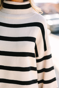 Have Your Fun Natural Striped Turtleneck Sweater