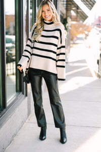 Have Your Fun Natural Striped Turtleneck Sweater