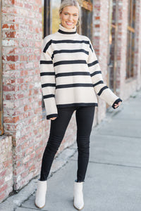 Have Your Fun Natural Striped Turtleneck Sweater