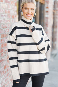 Have Your Fun Natural Striped Turtleneck Sweater