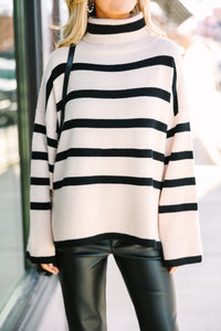 Have Your Fun Natural Striped Turtleneck Sweater