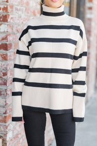 Have Your Fun Natural Striped Turtleneck Sweater