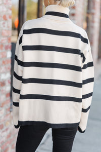 Have Your Fun Natural Striped Turtleneck Sweater