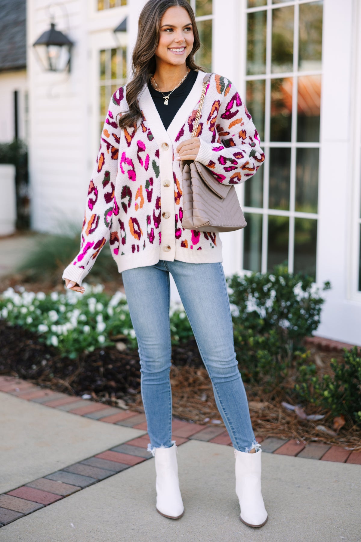 White leopard cardigan top