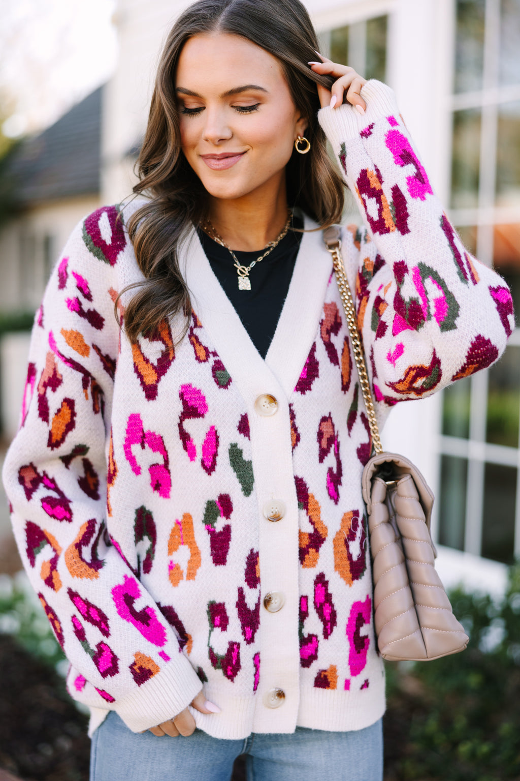 White leopard cardigan top