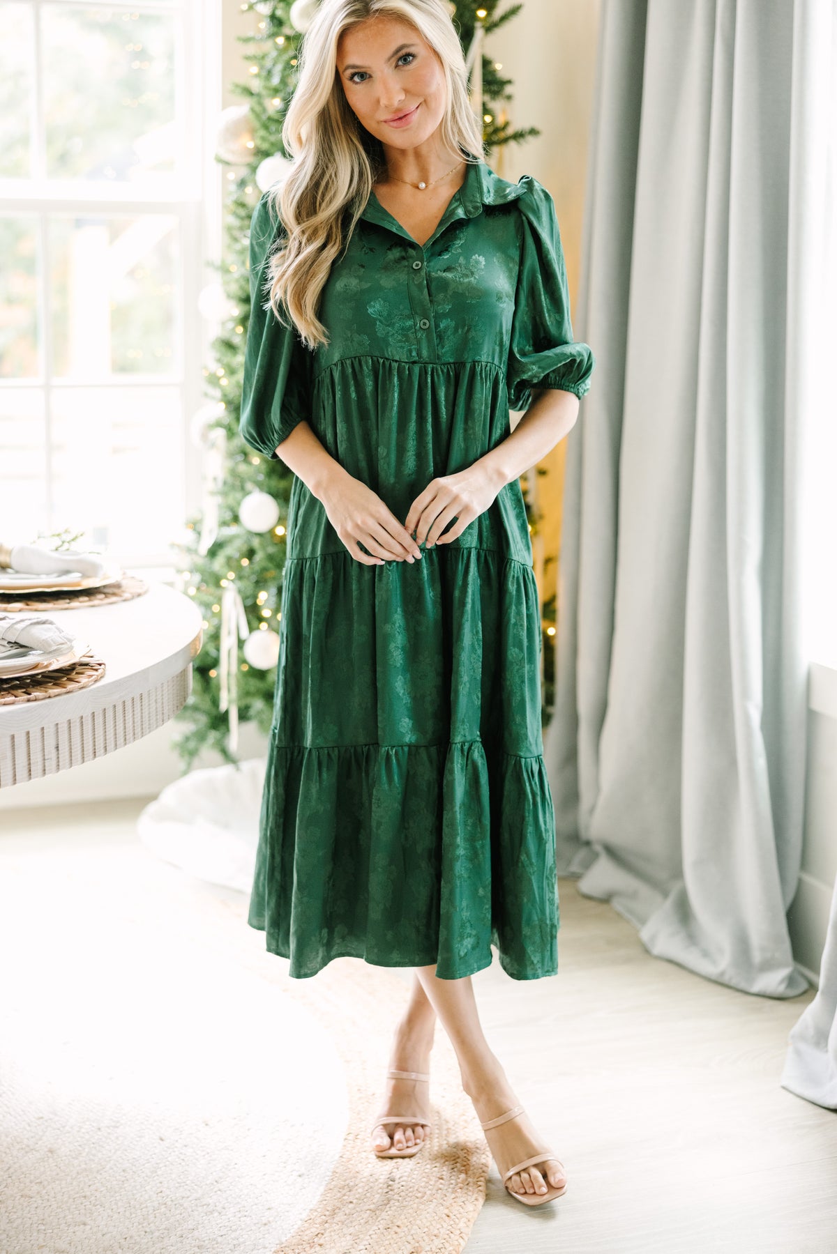 All The Love Emerald Green Floral Satin Midi Dress – Shop the Mint