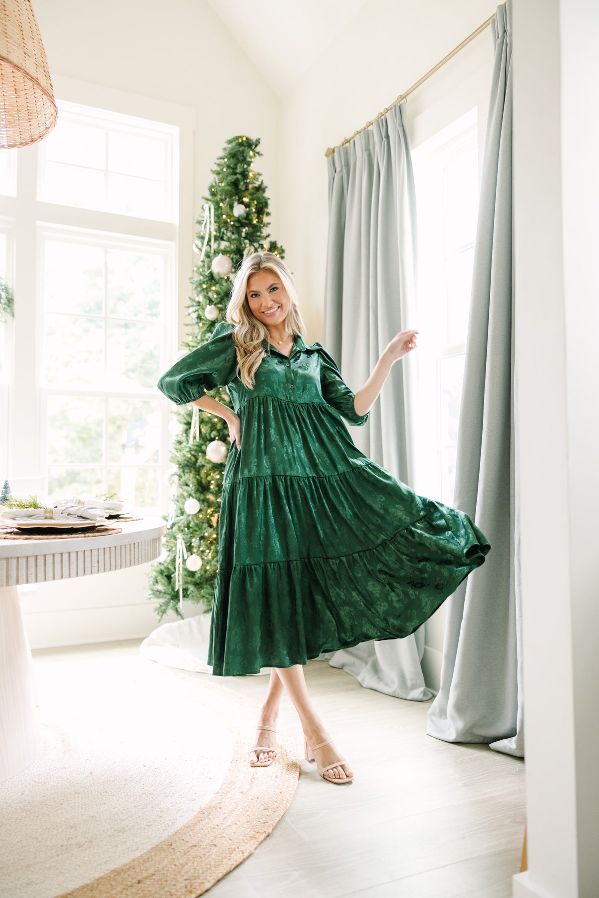 All The Love Emerald Green Floral Satin Midi Dress – Shop the Mint