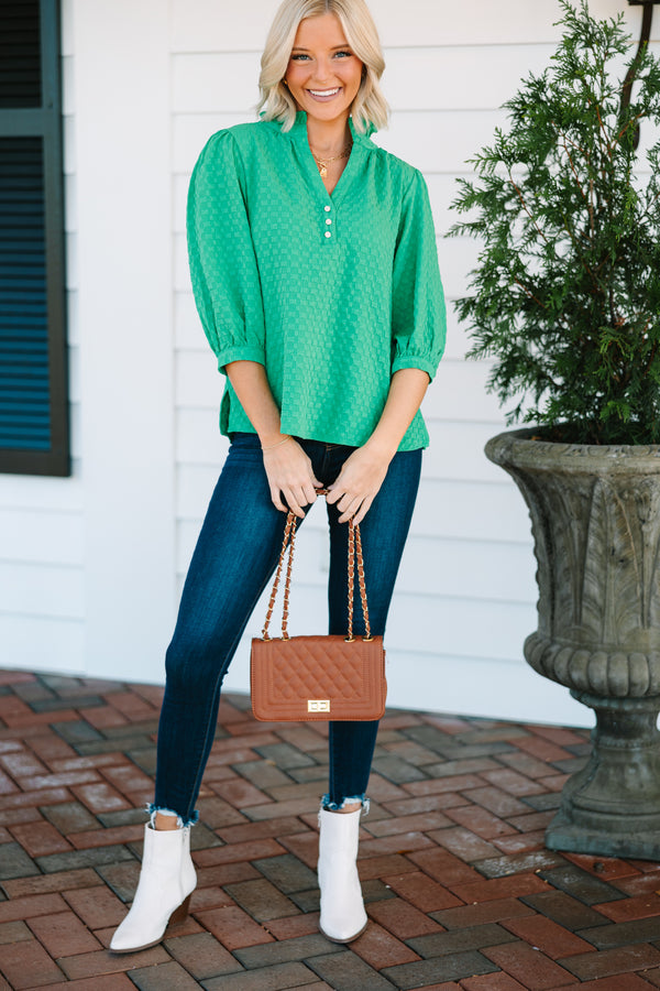 All Up To You Green Textured Blouse