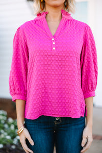 All Up To You Hot Pink Textured Blouse