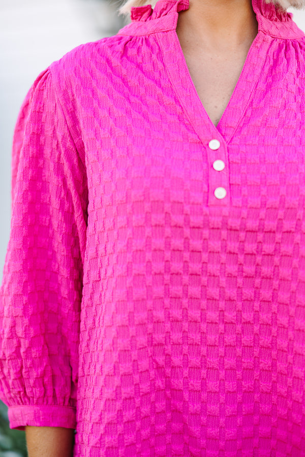 All Up To You Hot Pink Textured Blouse