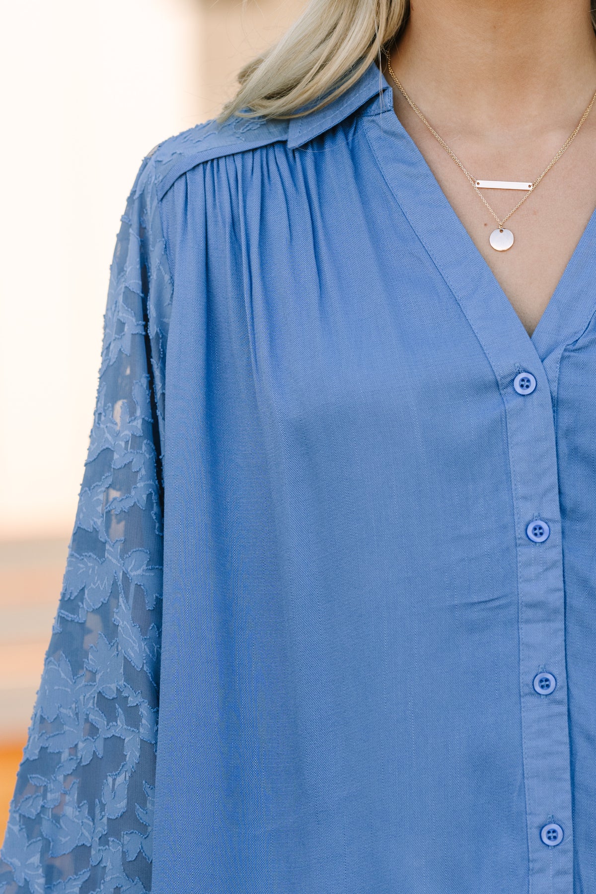 Certain Love Dusty Blue Lace Sleeve Blouse – Shop the Mint