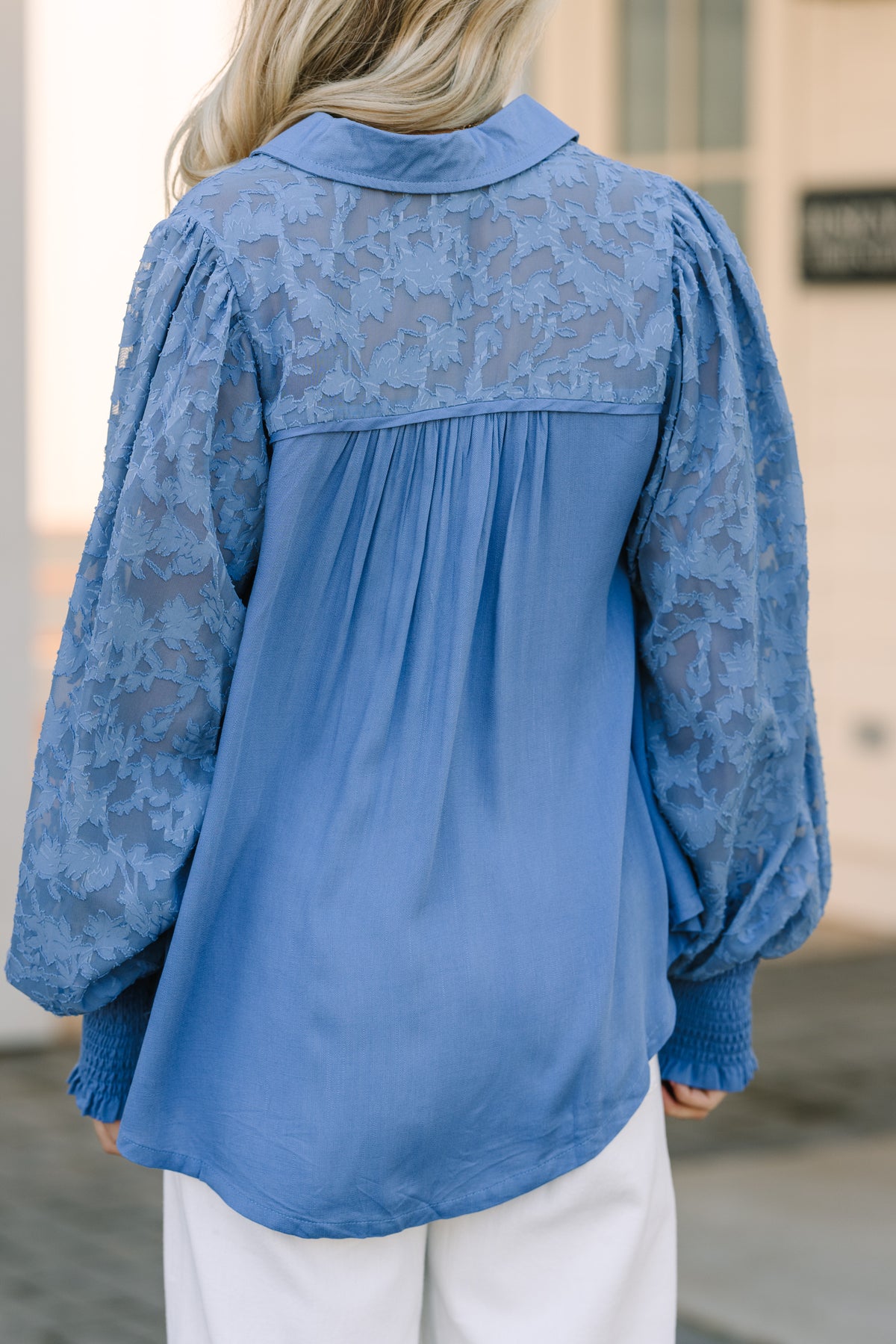 Certain Love Dusty Blue Lace Sleeve Blouse – Shop the Mint